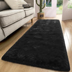 Macgace Fluffy Runner Rug, 2x6 Black Washable Hallway Area Rugs for Bedroom Living Room Kitchen Laundry, Long Shag Rug with Non Slip Rubber Backing Fuzzy Entryway Carpet Modern Home Decor