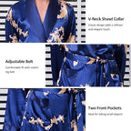 Haseil Men's Satin Robe Dragon Luxurious Silk Spa Long Sleeve House Kimono Bathrobe