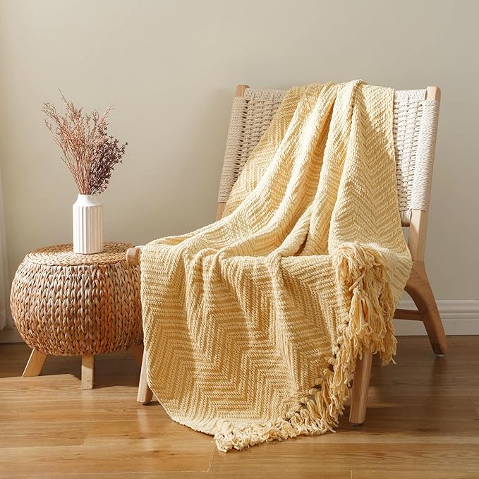 BATTILO HOME Yellow Throw Blanket for Couch, Fall Decor Blankets & Throws, Fall Throw Blanket for Autumn Halloween Decoration, Yellow Throw Blankets for Bed Sofa, 50"x60"