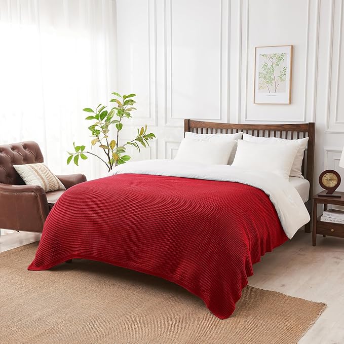 Douceur Christmas Red Throw Blanket for Bed, Soft Chunky Cable Knit Throw Blanket, Classic Fisherman's Rib Stitch Pattern Throw for Living Room,60"X80"