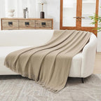 lifein Throw Blanket for Couch, Soft Boho Decor Bed Throw,Cozy Beige Knitted Chenille Small Farmhouse Lightweight Throw(Beige,50 * 60")
