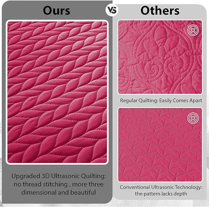 IR Imperial Rooms Queen Quilt Bedding Set (90" x 96") - Bulk Pack of 10 Wholesale for Hotels, Guest Bedroom & Airbnbs - Lightweight Microfiber Reversible Embossed Quilts Bedspreads (Pink)