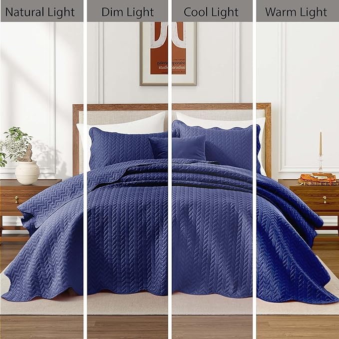 IR Imperial Rooms 8 Pack Quilt King Size Bedding (106" x 96") - Bulk Wholesale for Hotels, Guest Bedroom & Airbnbs - Lightweight Microfiber Reversible Embossed Quilts Bedspread (Navy)