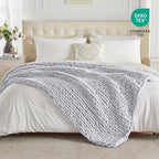 Carriediosa Chunky Knit Throw Blanket 50" X 60", 100% Hand Made Large Chenille Loop Yarn Soft Fluffy Throws for Couch Sofa Bed, Big Crochet Cozy Heavy Thick Cable Woven Blanket, Grey