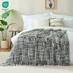 Multi-Color Grey Cable Woven Throw Blanket for Couch,60"X80" Boho Style Textured Blankets for Home Decor,Super Soft Warm Cozy Chunky Blanket with Decorative Tassels for Bed and Sofa