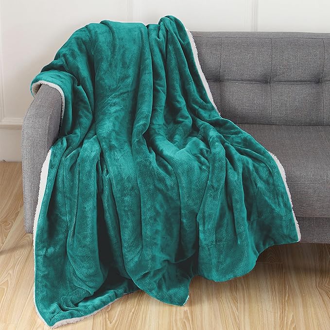 Elegant Comfort Throw Blanket, Reversible Sherpa Flannel, Ultra-Soft, Fuzzy, Cozy and Plush- All Season Lightweight Decorative Throw, 50 x 60 inches, Solid Sherpa Throw, Turquoise