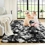 Noahas Fluffy Bedroom Rug,3x5 Feet Plush Fuzzy Tie-Dyed Black and White Area Rugs for Living Room, Non Slip Thick Soft Shaggy Nursery Furry Floor Dorm Kids Carpet