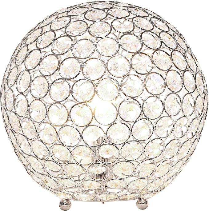 Elegant Designs LT1067-CHR 10" Elipse Crystal Collection Metal Crystal Ball Sequin Table Desk Lamp for Accent Lighting, Décor, Living Room, Chrome