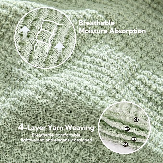 SOULFUL Muslin Throw Blanket with Tassels - Soft Queen Cotton Throw Blanket for Couch or Bed, Lightweight and Breathable Gauze for All Seasons, Grassgreen, 90" x 90"
