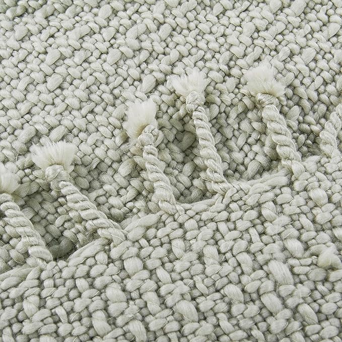 Chunky Knit Throw Blanket with Braided Tassels 50" x 60", Hand Knitted Soft Thick Yarn Basket Weave Boho Farmhouse Blanket, Plush Fluffy Tassel Decor Throw for Couch Bed Sofa, Silver Green
