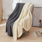 Longhui bedding Dark Grey 100% Cotton Lightweight Cable Knit Throw Blanket for Couch Sofa Bed Home Large Decorative, Bonus Laundering Bag, Dark Gray 60 x 80 Inch, Machine Washable