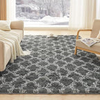 Litanika 8x10 Geometric Shag Area Rug for Bedroom, Dark Grey and White High Pile Ultra Soft Plush Shaggy Furry Bedside Playroom Dorm Carpet, Non-Slip, Non-Shedding Indoor Floor Rug