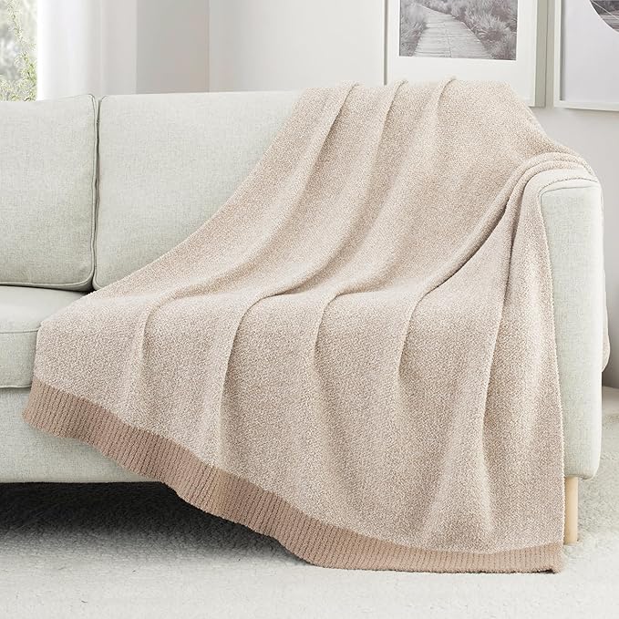 Carriediosa Heather Throw Blanket 60" X 80" Twin, 400GSM Ultra Soft Microfiber Fuzzy Fluffy Reversible Knitted Blankets Cozy Plush Lightweight and Warm Fall Throws for Couch, Bed, Sofa, Taupe