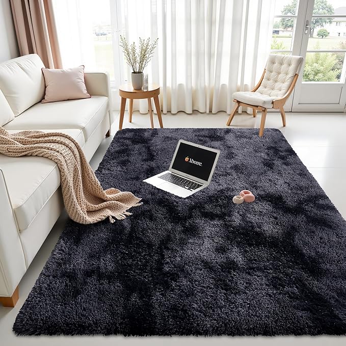 OLANLY Area Rugs for Living Room Bedroom, Machine Washable 3x5 Feet Soft Fluffy Shaggy Bedside Rug, Indoor Floor Carpet for Kids Girls and Boys, Nursery Room, Home Decor Aesthetic, Deep Grey Tie-dye