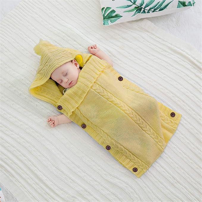 XMWEALTHY Newborn Baby Wrap Swaddle Blanket Knit Sleeping Bag Sleep Sack Stroller Wrap for Baby Tumeric 0-6 Month