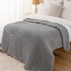 Bunnikins & Clover Chunky Knit Throw Blanket for Couch, Light Grey Throw Blanket for Home Decor, Handmade Chenille Cable Knit Throw Crochet Blanket, 50"x60"