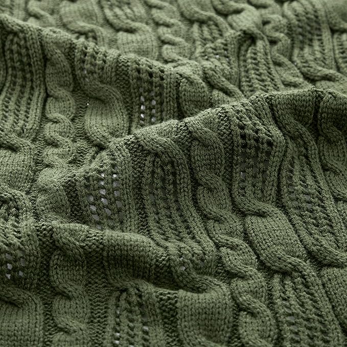 Aormenzy Cable Knit Throw Blankets 90 x 90 Inches, Soft Cozy and Lightweight Knitted Blanket, Machine Washable Acrylic Blanket, Decorative Throw Blanket for Couch Sofa Bed, Forest Green