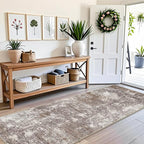 3x8 Non-Slip Washable Hallway Runner Rug – Abstract Modern Neutral Wide Carpet Runner for Kitchen, Entryway, Bedroom, Living Room with Rubber Backing – Low-Pile Thin Soft Throw Rug (Brown Beige,3x8)