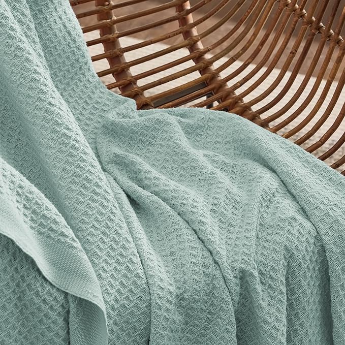 Bedsure Gentlesoft 100% Cotton Blanket Queen Size for Bed - Cooling Breathable and Soft for Spring Summer, Thick Cozy Waffle Weave Blanket Gifts for Women, Mint, 90x90 Inches