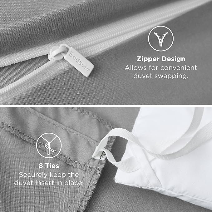 Bedsure Duvet Cover Queen Size - Only Includes 1 Duvet Cover (90"x90"), Hotel Luxury Soft Double Brushed All Season Bedding for Kids & Adults, Zipper Closure, Grey (No Comforter, No Pillow Shams)