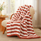 Amélie Home Chunky Knit Throw Blanket for Couch, Soft Chenille Handmade Crochet Throw Rope Knot Blanket for Couch, 50"x60", Burnt Orange & White Striped