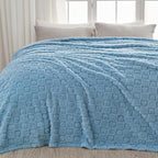 NEWCOSPLAY Super Soft King Blanket Blue Premium Silky Flannel Fleece 3D Heart Checkered Lightweight Bed Blanket All Season Use (Blue Heart, King(90"x110"))