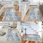 3x5 Washable Kitchen Rug – Non-Slip Rubber Backed Small Area Rug for Entryway, Bedroom, Living Room, Office – Soft Low-Pile Thin Modern Abstract Neutral Door Mat （Blue Rust,3x5）