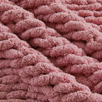 Carriediosa Chunky Knit Throw Blanket 50" X 60", 100% Hand Made Large Chenille Loop Yarn Soft Fluffy Throws for Couch Sofa Bed, Big Crochet Cozy Heavy Thick Cable Woven Blanket, Mauve