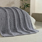 Chunky Knit Blanket Throw 50x60 Inches,Handmade Cable Knit Crochet Blanket,Cozy Lightweight All Season,Wrinkle-Resistant Polyester for Couch Bed Sofa Reading Nook,Grey