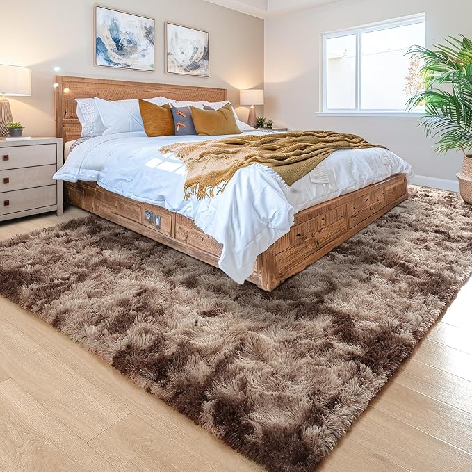 Noahas Fluffy 4x6 Area Rugs for Bedroom Living Room,Tie-Dyed Brown Thick Shag Throw Floor Carpet,Soft Shaggy Bedside Non-Slip Plush Dorm Nursery Kids Rug