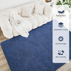 Litanika 9x12 Shag Area Rug for Living Room Bedroom, Dark Blue High Pile Soft Plush Shaggy Furry Bedside Playroom Dorm Carpet, Non-Slip, Non-Shedding Modern Indoor Floor Rug
