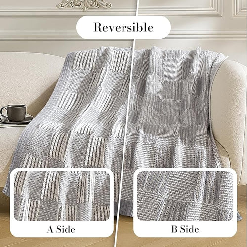 Amélie Home Knit Throw Blanket, Soft Chenille Cozy Breathable Pineapple Chunky Decorative Blanket for Couch, Bed & Sofa, French-Inspired Lightweight Warm Gift for Women, Gray, 50"x60"