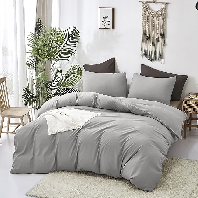 Cottonight Silver Grey Comforter Sets Queen Light Grey Bedding Comforter Set Plain Gray Blanket Quilts Soft Breathable Modern Silver Gray Bedding Set for Women Men Adults Teens