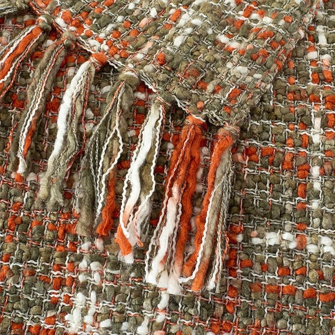 Multi-Color Orange Cable Woven Throw Blanket for Couch,60"X80" Boho Style Textured Blankets for Home Decor,Super Soft Warm Cozy Chunky Blanket with Decorative Tassels for Bed and Sofa