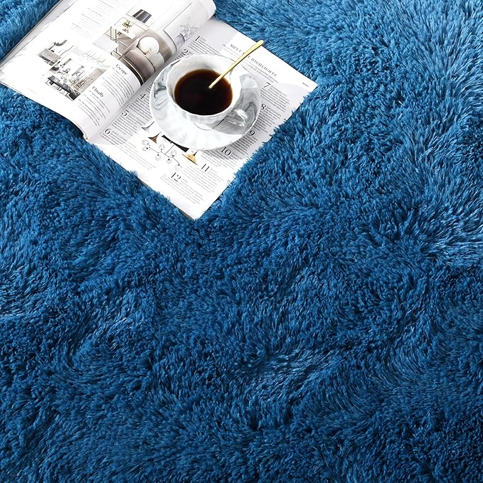 Navy Blue Area Rug 6x9 Large Rugs for Living Room Bedroom, Fluffy Cute Rug Modern Carpets for Kids Room, Non-Skid Rectangular Indoor Gradient Rug for Girls Boys Nursery Room Home Decor