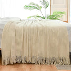 Blagic Knitted Throw Blanket for Couch,Soft Farmhouse Boho Fall Throw Blanket with Tassels,Home Decorative Lightweight Throw Blankets,Beige Throws for Bed/Chair/Sofa, 60" W x 80" L