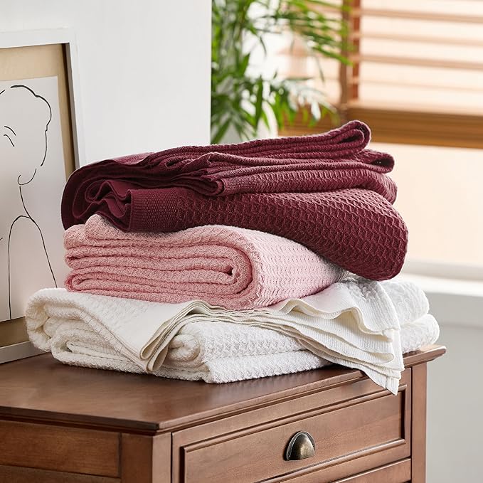 Bedsure Gentlesoft 100% Cotton Blanket King Size for Bed - Breathable and Soft for Spring Summer, Thick Cozy Waffle Weave Blanket Gifts for Women, Red, 104x90 inches