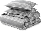Bare Home Bedding Duvet Cover Queen Size - Premium 1800 Super Soft Collection - Lightweight, Duvet Cover - Soft Textured Bedding (Queen, Stripe - Heathered Charcoal)