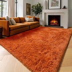 Amdrebio Burnt Orange Area Rugs for Living Room Bedroom, Fluffy Plush Furry Fuzzy Rug 5x8 for Kids Room Decor Aesthetic, Modern Cute Shag Floor Dark Orange Carpet for Nursery Dorm Classroom Playroom