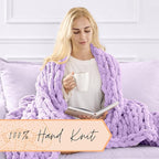 Adyrescia Chunky Knit Blanket Throw | 100% Hand Knit with Jumbo Chenille Yarn (50"x60", Pale Purple)