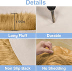 15.7 Inches Mini Khaki Round Faux Fur Sheepskin Area Rug, Fluffy Small Circle Rugs Cushion for Chair, Furry Carpet for Nail Desk, Shaggy Circular Rug Plush Rug