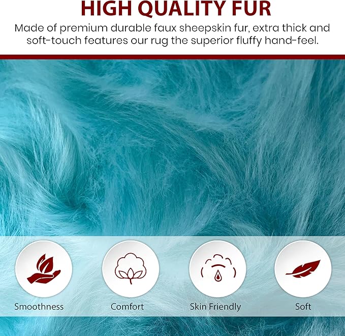 LAMBZY Bear Skin Rug Super Soft Fluffy Faux Fur for Bedroom Floor Sofa Living Room High-Density Plush Shaggy Carpet Sofa Cover Bedside Sheepskin Rug (4'x6', Blue)