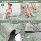 3x4 Washable Entryway Area Rug – Non-Slip Modern Abstract Small Area Rug for Kitchen, Bedroom, Bathroom – Soft Low-Pile Thin Indoor Door Mat (Sage Green,3x4)