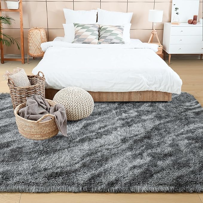 Noahas Fluffy 4x6 Area Rugs for Bedroom Living Room,Fuzzy Grey Thick Shag Throw Floor Carpet,Soft Shaggy Bedside Non-Slip Plush Dorm Nursery Kids Rug