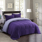 HIG 3pc Down Alternative Comforter Set - All Season Reversible Comforter with Sham - Quilted Duvet Insert with Corner Tabs - Box Stitched - Super Soft, Fluffy (Twin/Twin XL, Purple)
