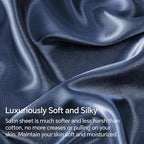 BEDELITE King Size Sheets Set, Luxury Soft Navy Satin Sheets for Hair and Skin, Similar to Silk Bed Sheets Set 4 Pieces with 1 Deep Pocket Fitted Sheet, 1 Flat Sheet, and 2 Pillowcases
