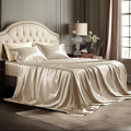 Bedsure Satin Sheets Full Size - 4 Piece Silky Bedsheets with 15 Inches Deep Pocket Fitted Bedsheet,1 Flat Sheet, 2 Satin Pillowcases, Good for Hair & Skin (Full, Khaki)
