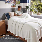 Bedsure Gentlesoft 100% Cotton Blanket Twin XL Size for College Dorm - Cooling Breathable and Soft for Spring Summer, Waffle Weave Twin Blanket for Bed, Dorm Room Essentials, White, 66x90 inches