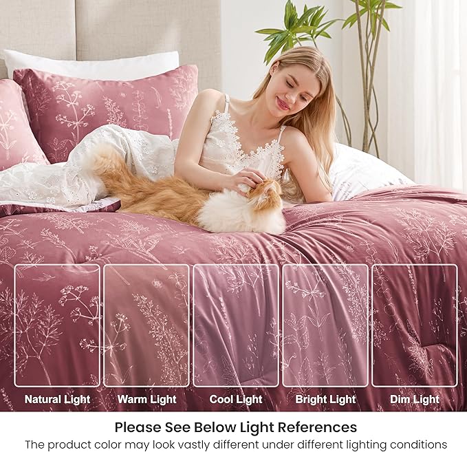 Love's cabin Vintage Rose Twin Comforter Set - Twin XL Size Comforter Set Dorm Bedding, 2 Pieces Cute Floral Bedding, Reversible Flowers Comforter, 1 Comforter & 1 Pillow Sham