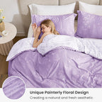 Love's cabin Lavender Full Comforter Set - Full Size Comforter Set, 3 Pieces Cute Floral Bedding Sets for All Seasons,1 Soft Reversible Botanical Flowers Comforter and 2 Pillow Shams